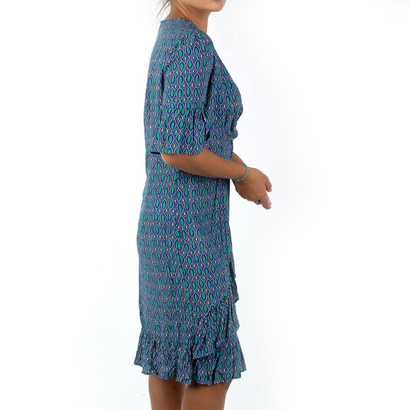 ELMAS PHIL BLUE, GREEN, YELLOW DRESS | WOMENS SIZE L - Picture 3 of 5